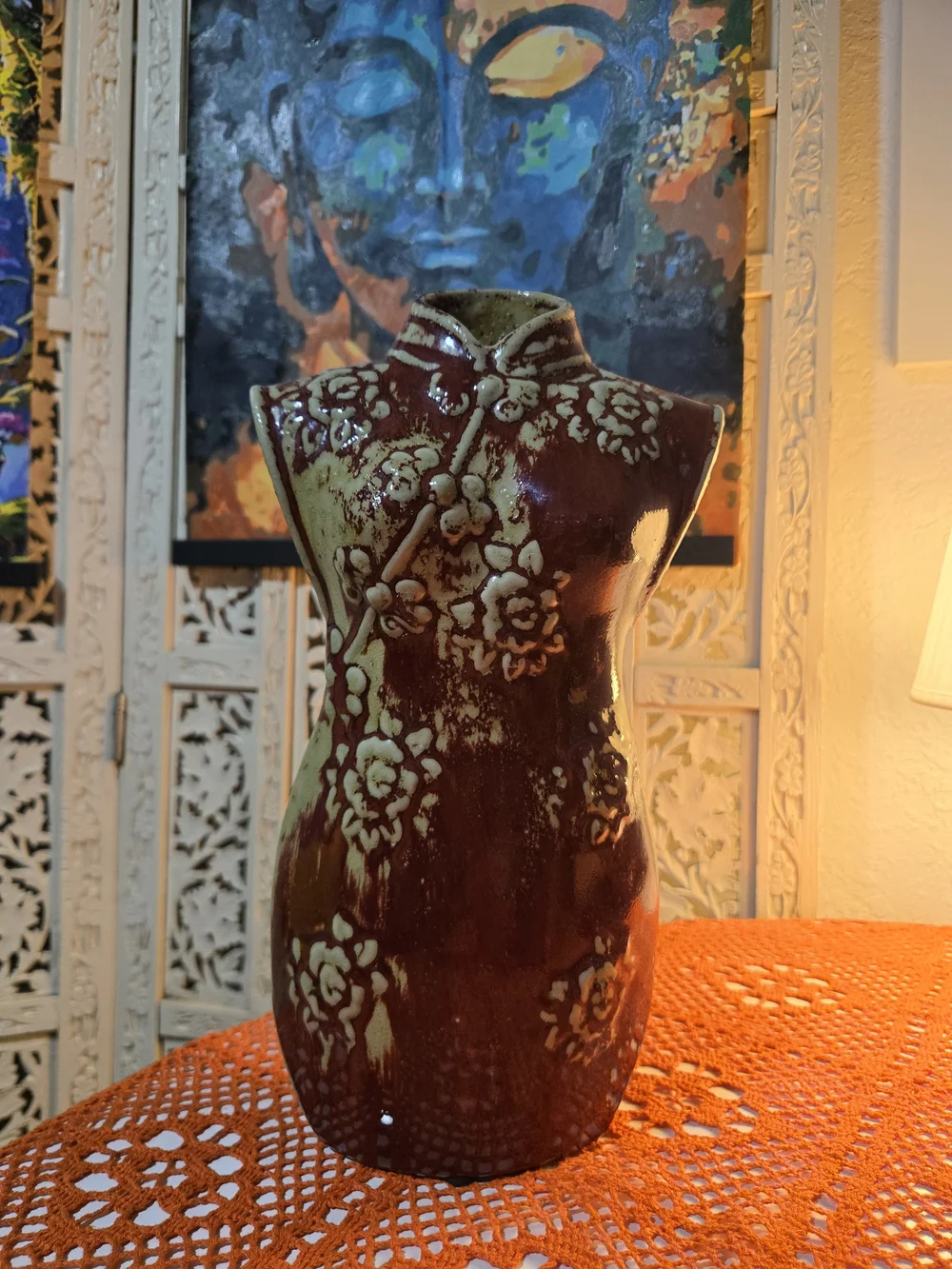 Decorative Ceramic Bust Vase in Deep Red - Brand Unbranded